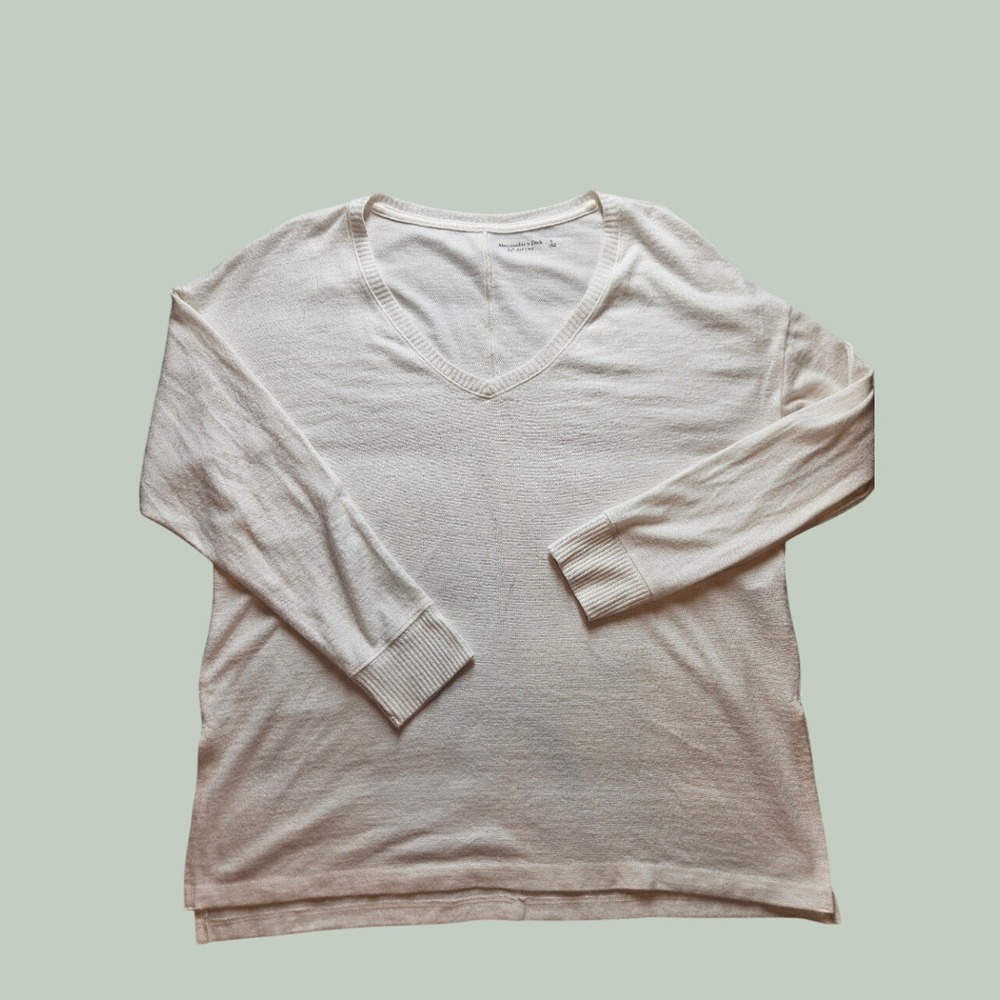 Abercrombie & Fitch Soft A&F Cozy V-Neck Sweater Cream White Oversized Large